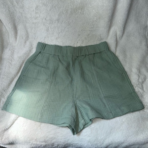 NEW Madewell Gauze Cotton Shorts Beachy Coastal Green Lightweight Minimalist M - Picture 1 of 7